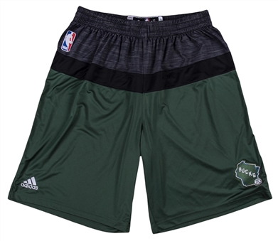 2016-17 Giannis Antetokounmpo Game Worn & Photo Matched Milwaukee Bucks Warm Up Shorts Used On 4/27/17 vs Toronto In Game 6 Of Eastern Conference First Round Playoffs (Sports Investors Authentication)